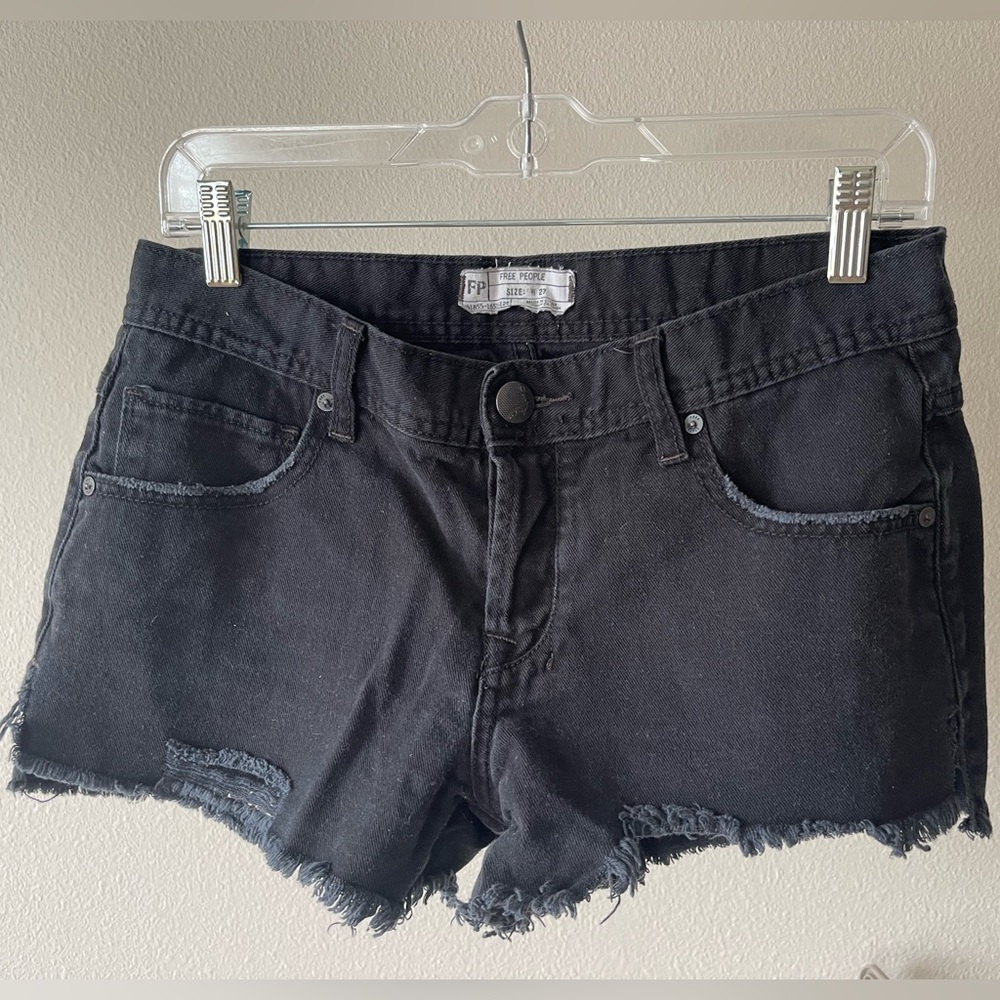 Free People Distressed Black Denim Shorts